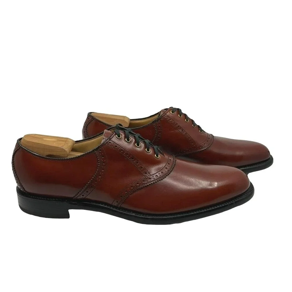Hanover Men Vintage Mahogany Leather Saddle Oxford Dress Shoes 15 AA Made in USA